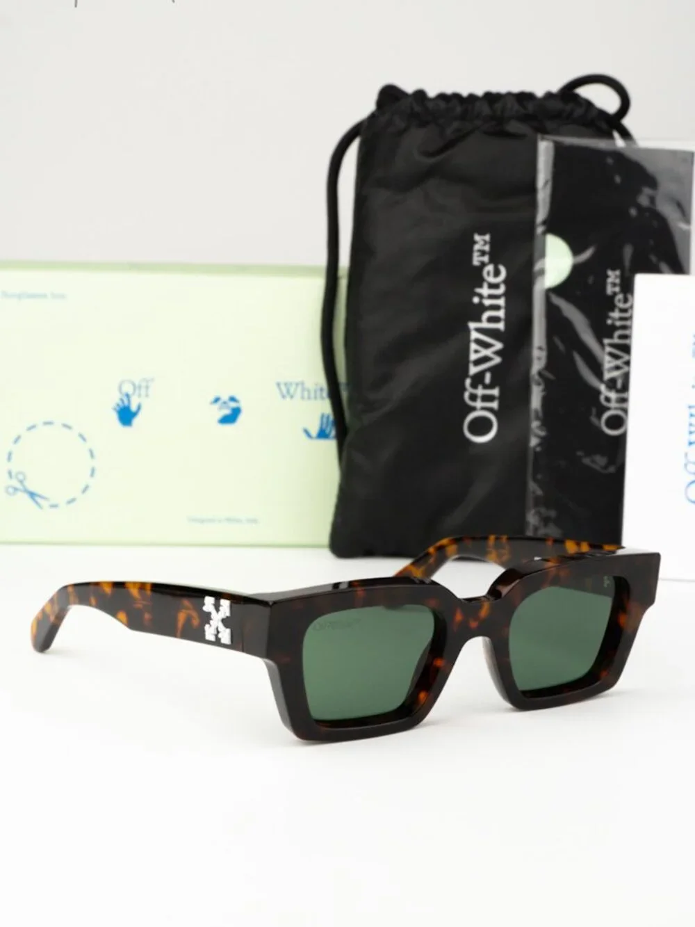 Off-White VIRGIL Men Sunglasses Havana Green Square OERI008 2645 NEW AUTHENTIC
